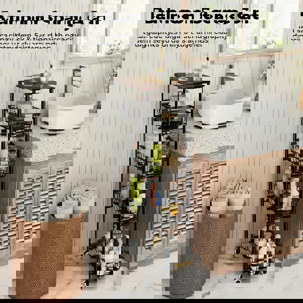 Levede 5 Tier Kitchen Trolley Storage Rack Cart Rolling Trolley Wheels Handle