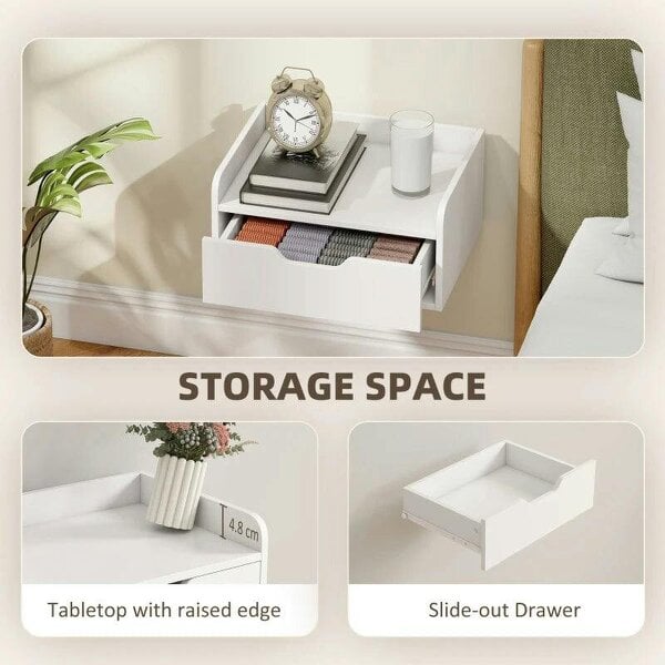 Floating Nightstands Set of 2, Wall Mounted Bedside Table with Drawer for Bedroom, White