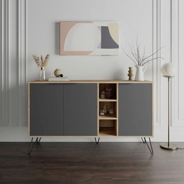 Decortie Clara Sideboard Cabinet Modern Storage Shelves Hairpin Legs 142cm