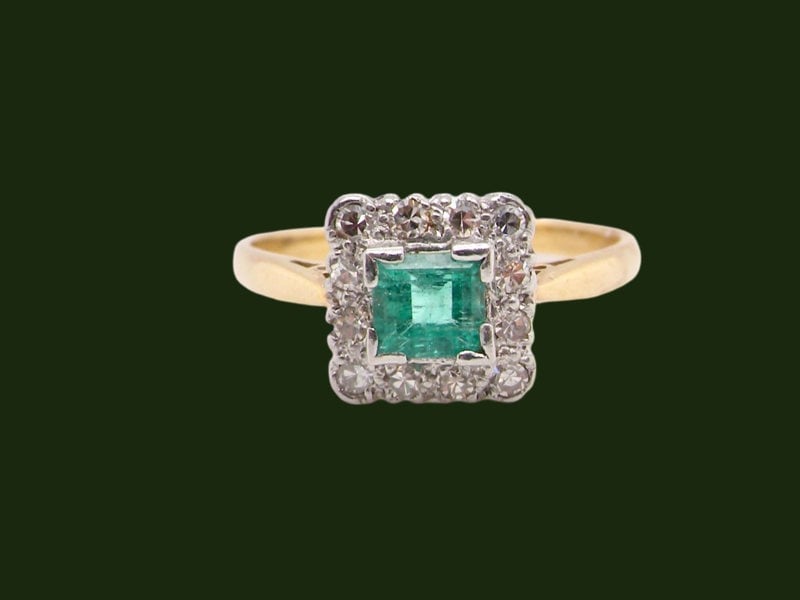 Vintage Tom A vintage square Emerald and diamond cluster ring