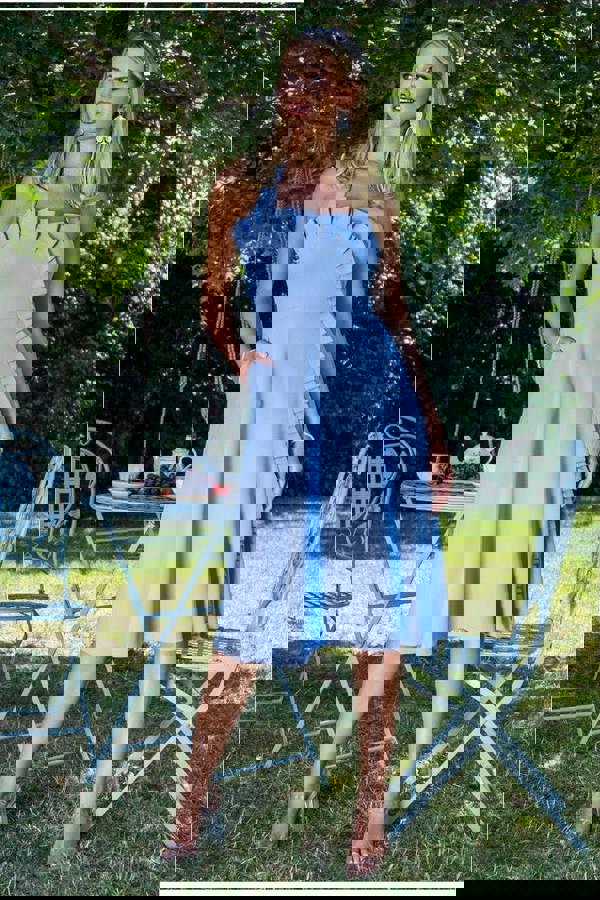 Frilled Halter Neck Strap Midi Dress - Cornflower Blue DR4205