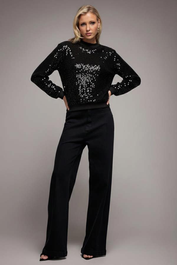 Sequin Velvet Jumper - Black T199
