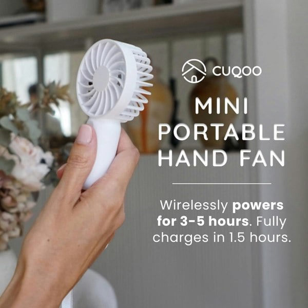 CUQOO Mini Handheld Portable Rechargeable Fan – 800mAh, 3 Speeds & Portable!
