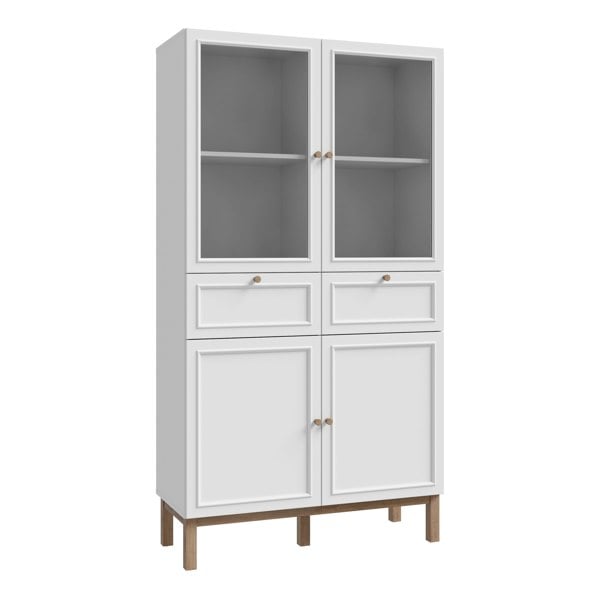 Furniture To Go Wensley Display Cabinet with 2 Doors 2 Drawers and 2 Glass Doors in Light Grey and Oak