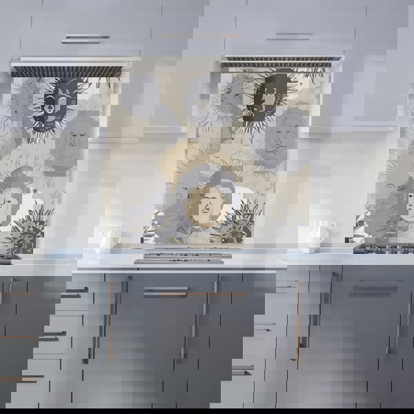 Warren Reed - Designer Grey Black Abstract Moon and Sun Kitchen Splashback