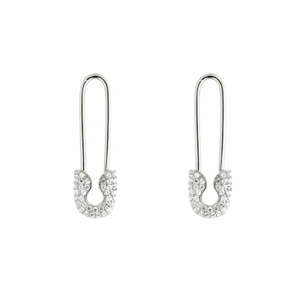 Spero London Pave Safety Pin Earrings Jewelled Sterling Silver