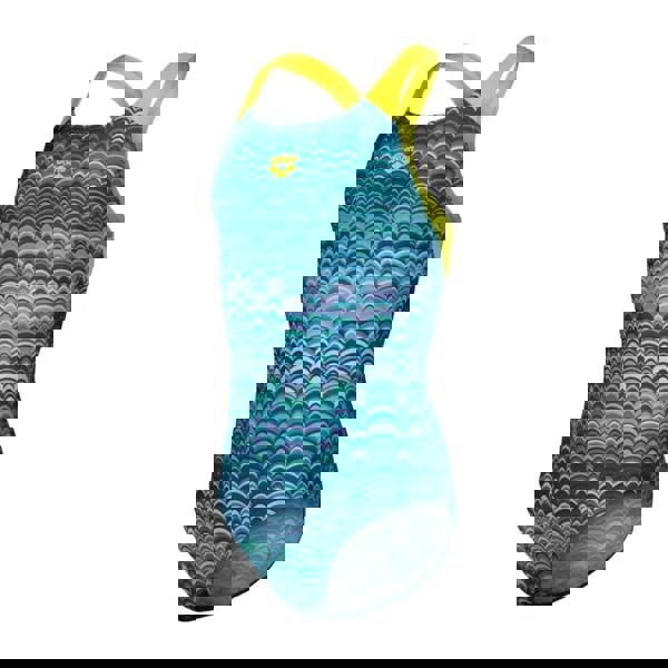 Arena Girls Ondulation Pro blue-green wave swimsuit with yellow straps