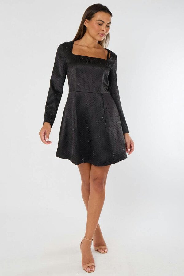 Long Sleeve Black Sequin Mini Dress with Pockets