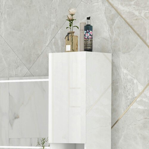 Wyld Haus Yoco High Gloss White Freestanding Bathroom Storage Cabinet With Doors And Adjustable Shelves