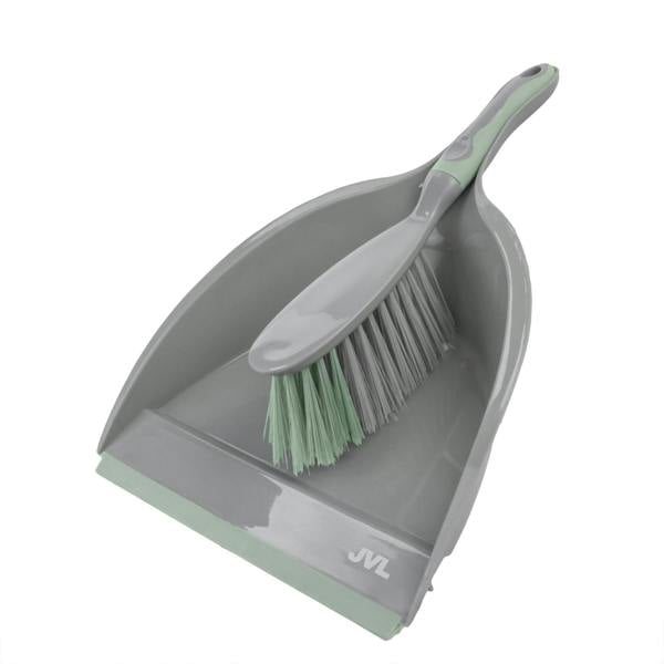JVL Dust Pan And Brush Set / Rubber Grip - Grey