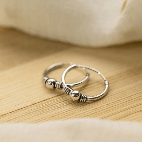 The Colourful Aura Pure Silver Bali Asian Tiny Lightweight Dainty Unisex Hoop Earring