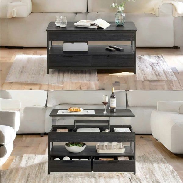 Rafaelo Mobilia Industrial Lift Top Coffee Table With Drawers Black