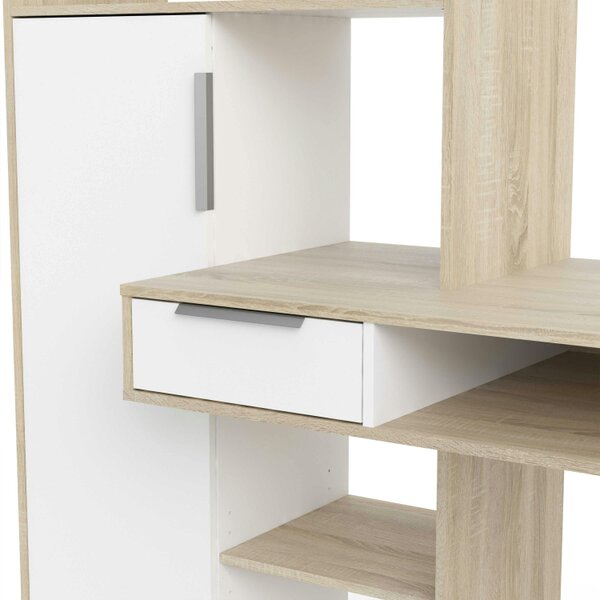 Wyld Haus Billabong White and Oak Wood Office Desk 1 Drawer 1 Door