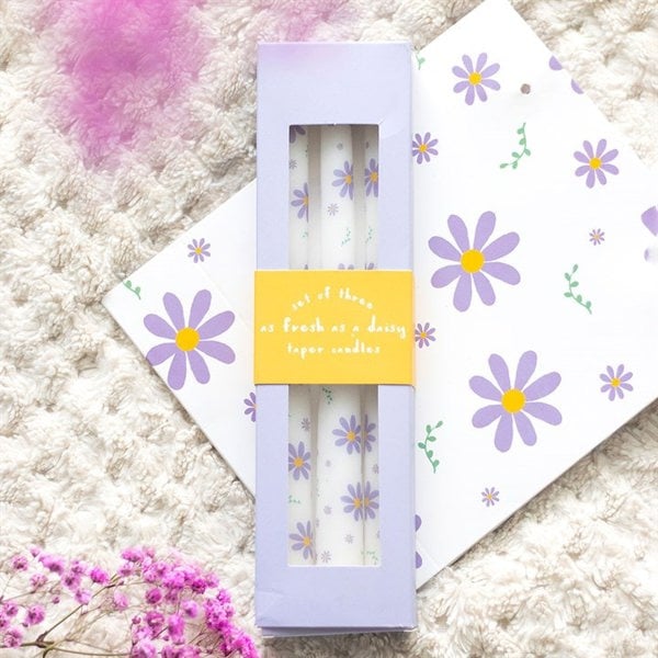 Serano Set of 3 Purple Daisy Taper Candles