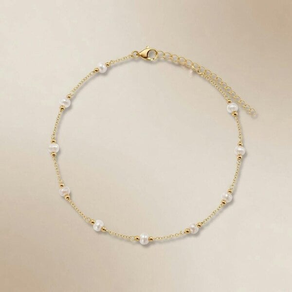 The Colourful Aura Gold Plated Freshwater Pearl Station Anklet Adjustable