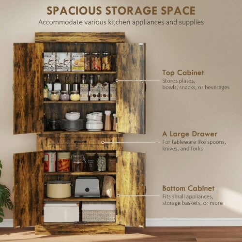 Wyld Haus Zirolu 180cm Wooden Brown Tall Kitchen Pantry Cabinet with Drawer And Storage Shelves