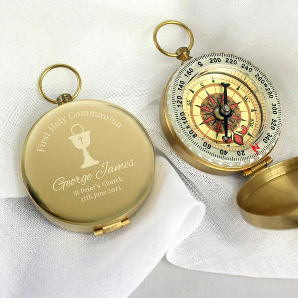 Personalised First Holy Communion Compass - close-up detail