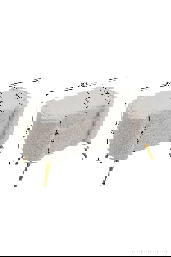 Living and Home White Polar Fleece Oval Accent Bench with Gold Metal Legs Bedroom Bed End Stool