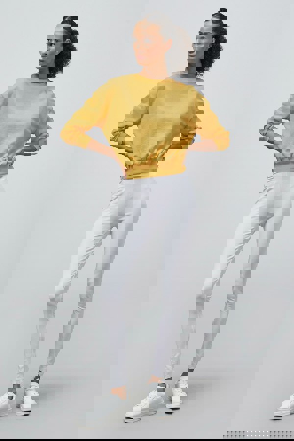 ENORSIA Ribbed Hem Cropped Sweatshirt