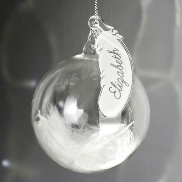 Personalised Memento Company Personalised White Feather Glass Bauble