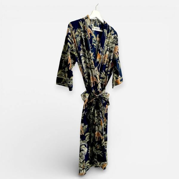 Hayley & Co Giraffe Print 100% Cotton Dressing Gown in Dark Blue