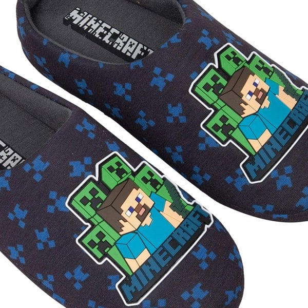 Minecraft Boys Creeper Slippers - Navy Blue