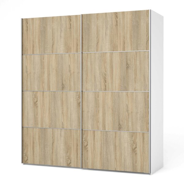 Wyld Haus Bordeaux Wide Natural Oak Double Sliding Door Wardrobe 180cm 5 Shelves