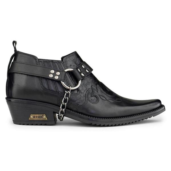 Infinity Leather Men's Black Leather Winklepicker Cowboy Cuban Biker Boots