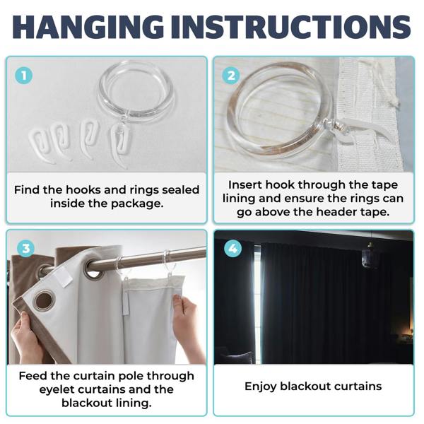 Velosso Elegant White Ring Top Blackout Curtains - Energy-Saving, Noise-Reducing Drapes - Wrinkle-Resistant Curtains - 168cm x 224cm