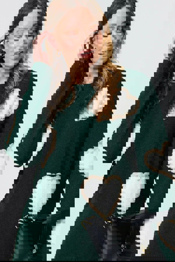 Green | Heart Embellished Slim Jumper
