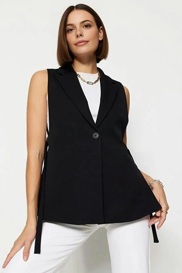 WOVCOR Oversize Lined Woven Vest with Side Tie Detail