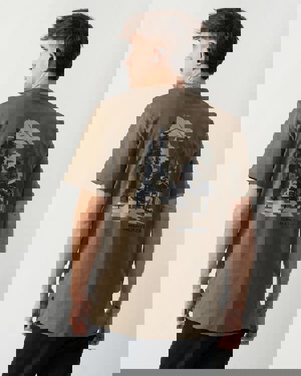 back shot of a model wearing a Fjallraven Swedish Forest Mens T-Shirt in Laurel Green 625