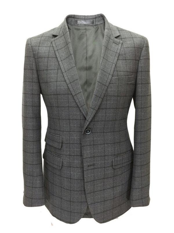 Grey Check Tweed Blazer - Pamoni