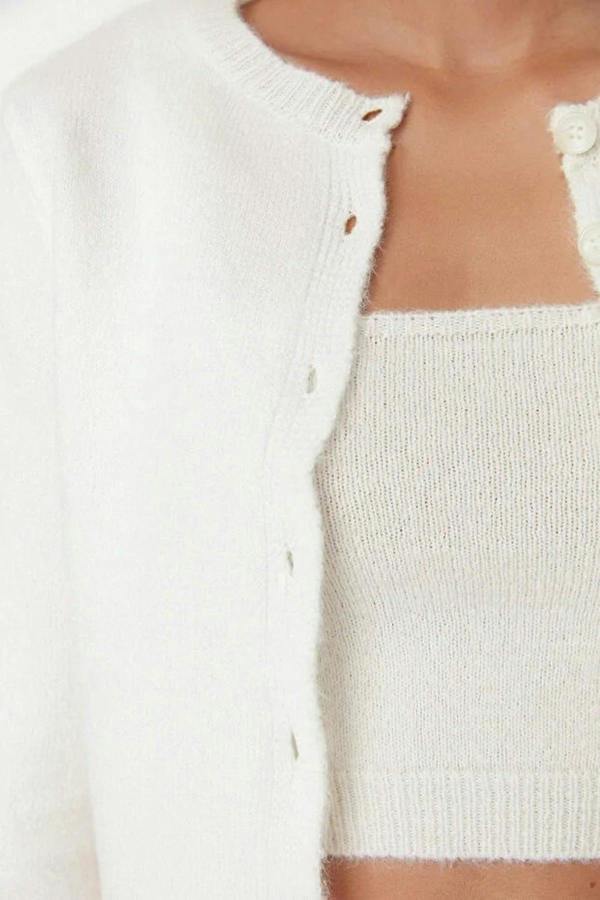 WOVCOR 2-Piece Crop Soft-Textured Knit Blouse-Cardigan Set