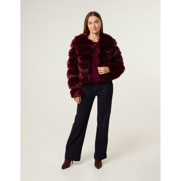 Blue Vanilla Pelted Fur Jacket - Wine