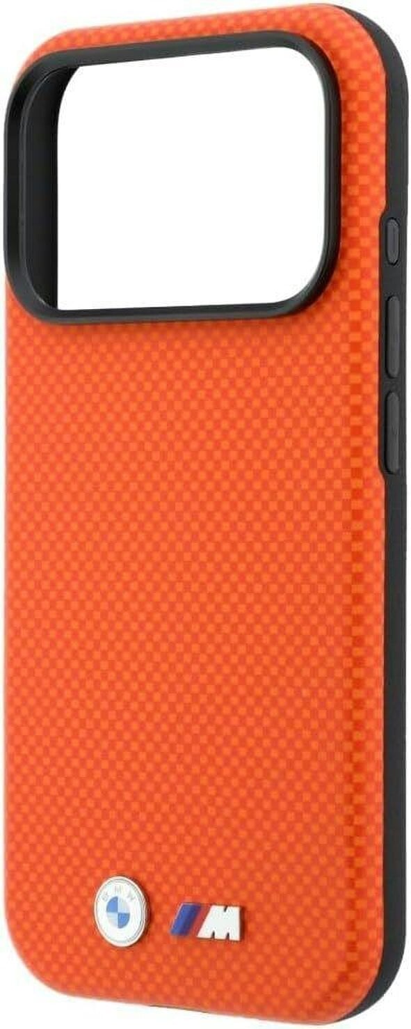 BMW M Quadrille Kevlar Metal Logo Case with MagSafe for iPhone 17/18 Pro Max 6.9" Orange - BMHMP18X25SWPUKEO