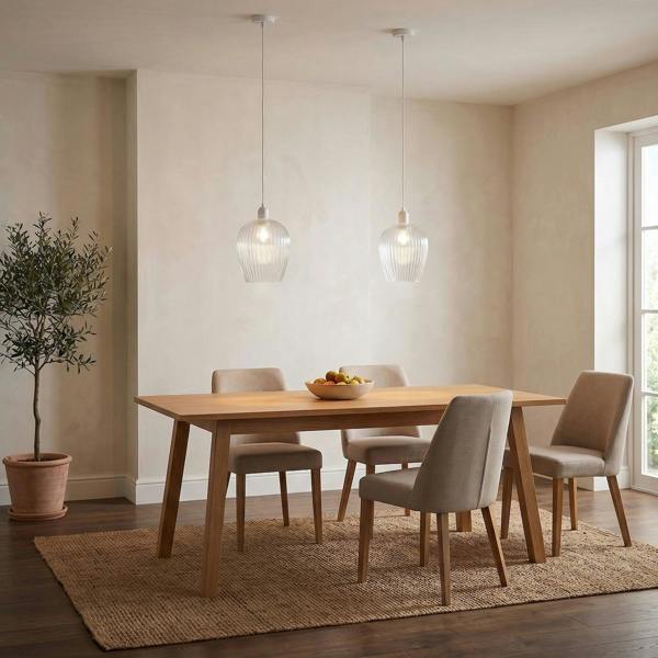 Modern Transparent Mini Line Ribbed Glass Pendant Ceiling Lamp Shade Image 6