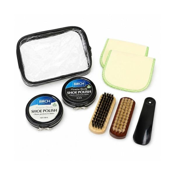 BIRCH PU Shoe Shine Kit - Polish, Brushes & Cloths for Home Maintenance 8pc