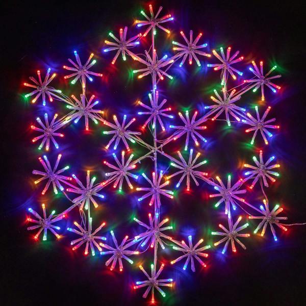 Shatchi 64cm Starburst Snowflake Silhouette with 300 Multicolour Twinkling Micro LED Lights