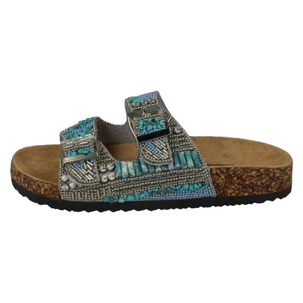 Down to Earth Ladies Down To Earth Dual Buckle Strap Beaded Mule Sandals F00251