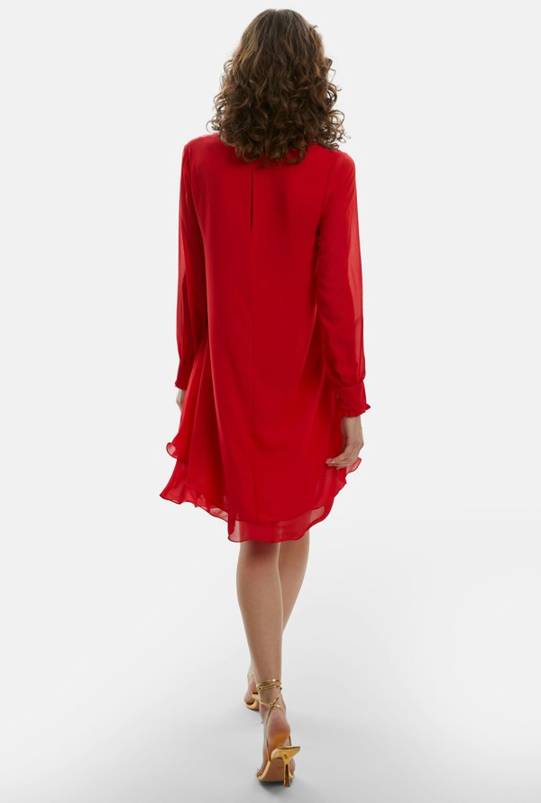 Long Sleeve Red Wave Hem Dress - James Lakeland