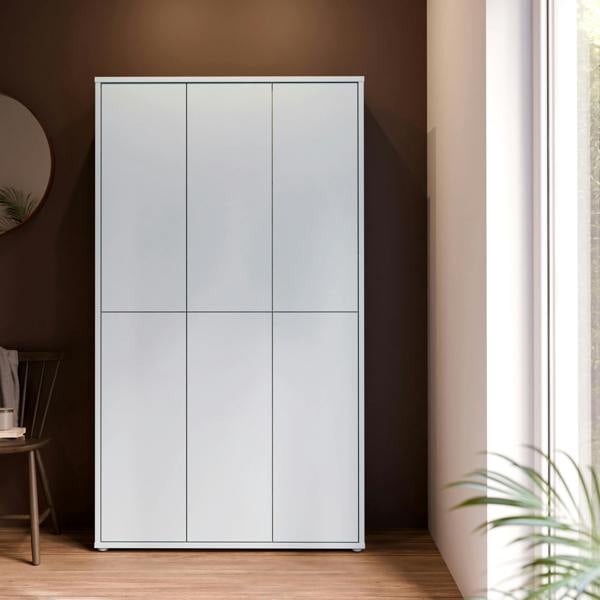 Furniture To Go Alice Springs Tall Shoe Cabinet with 6 Doors Push-to-Open in Light Grey