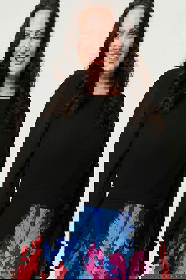 Black | Curve Floral Tie Waist Knit Midi Dress