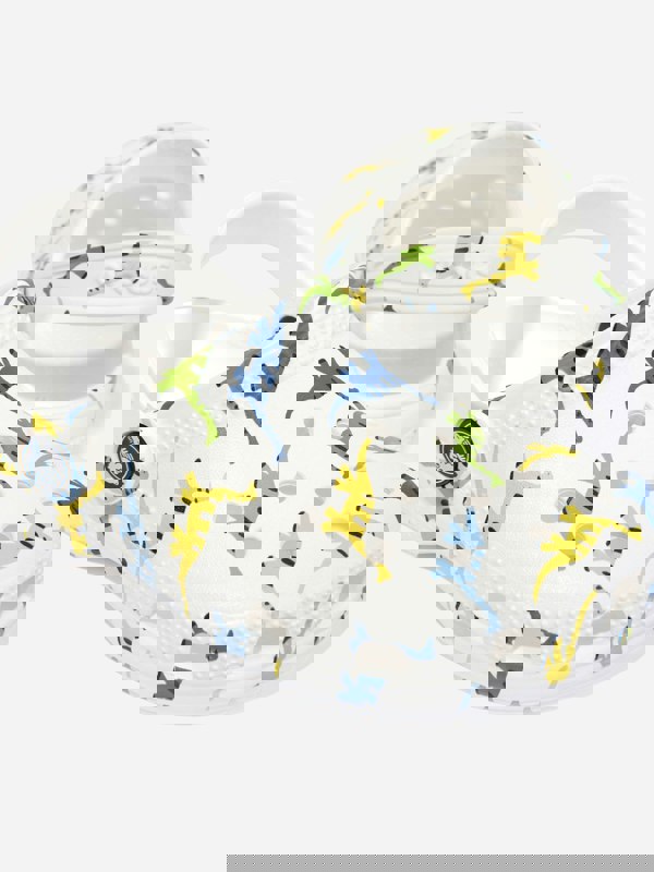 Crocs Boys Classic Character Dino Print Clog in White