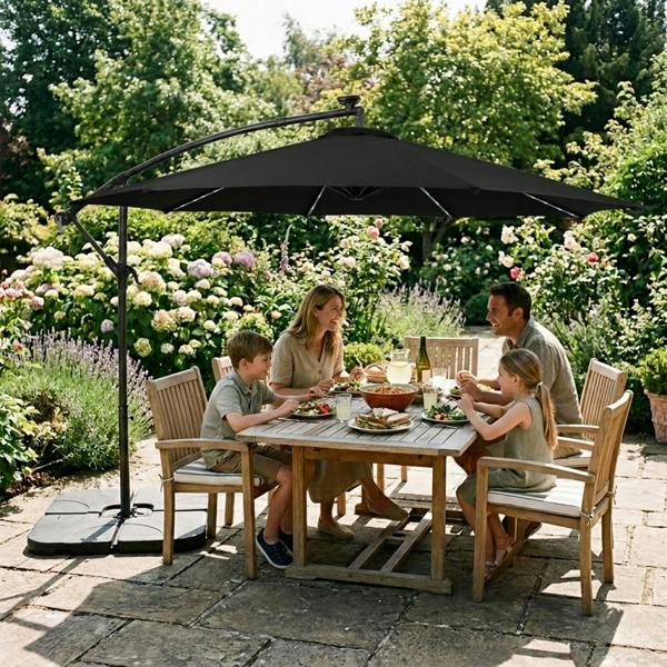 Jardi LED Cantilever Parasol 3m With Square Base – Black