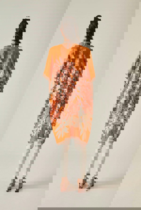 Vibrant orange floral print kaftan, relaxed fit