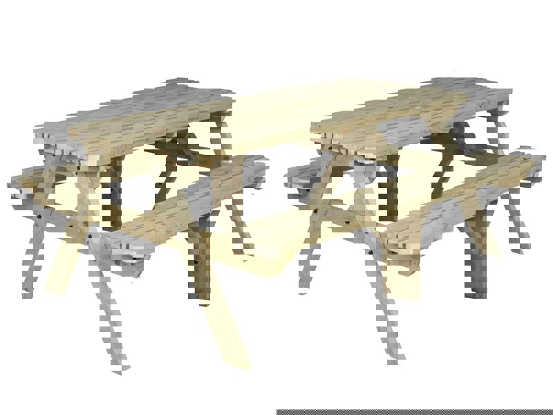 Fortem Rounded Pub Style Picnic Table and Benches Set - Wooden Outdoor Dining Set for Gardens, Patios, and Pubs