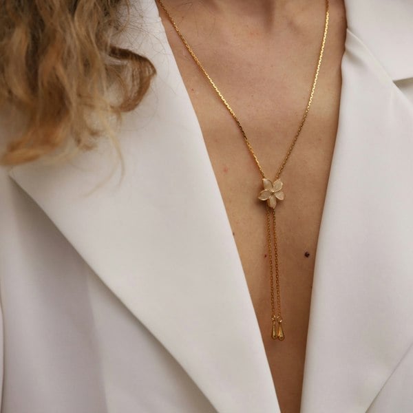 Gold Trip Vintage Enamel Flower Lariat Necklace