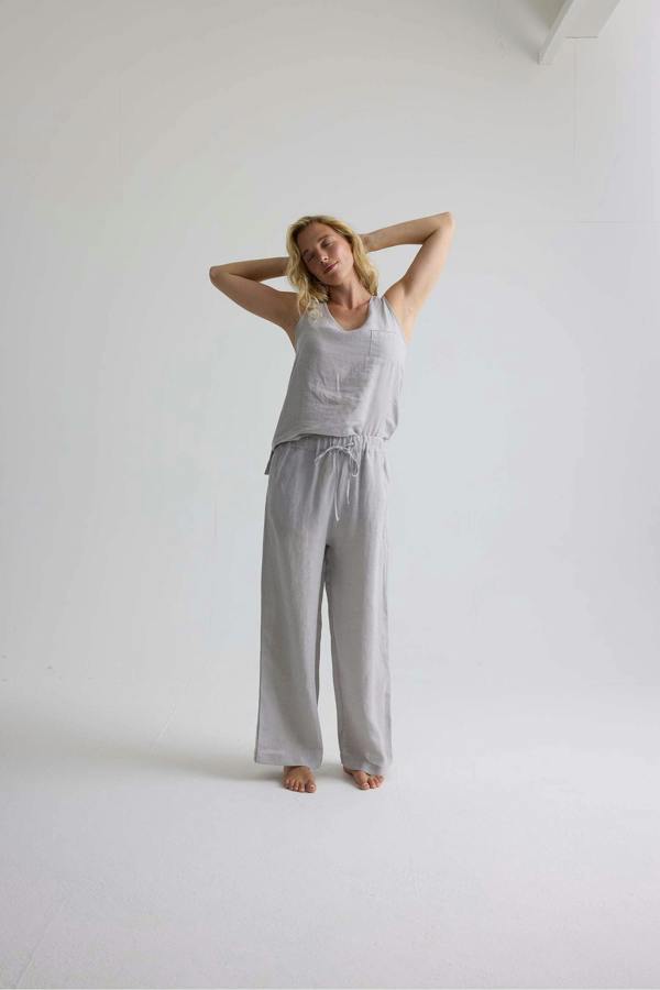 Pretty You London Relaxed Linen Wide Leg Trousers In Harbor Mist