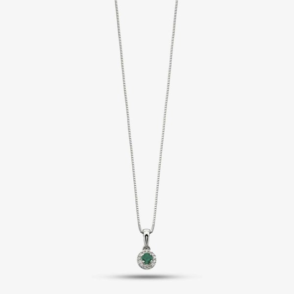 T. H. Baker 9ct White Gold Diamond Emerald Pendant GP875G GN151